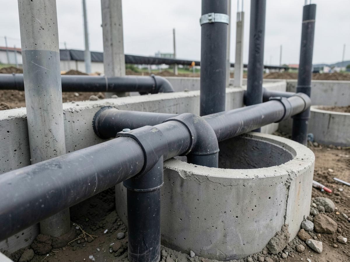 Instalações sanitárias e caixa de inspeção executadas em obra